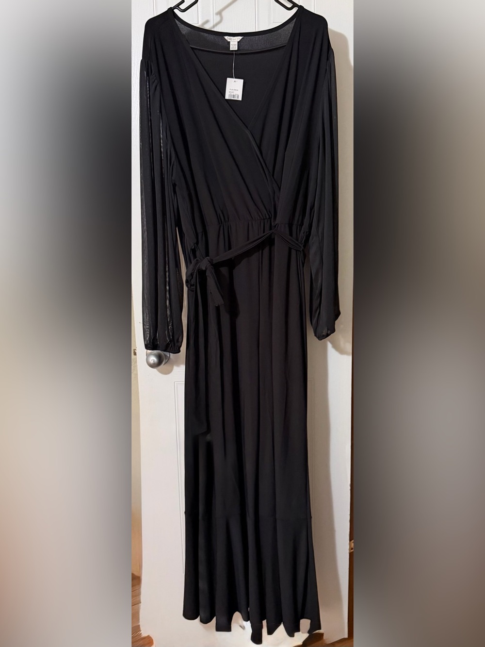 Women’s Black Wide/Flare Leg - Long Sheer Sleeve Jumpsuit by Cato - 26W/28W
